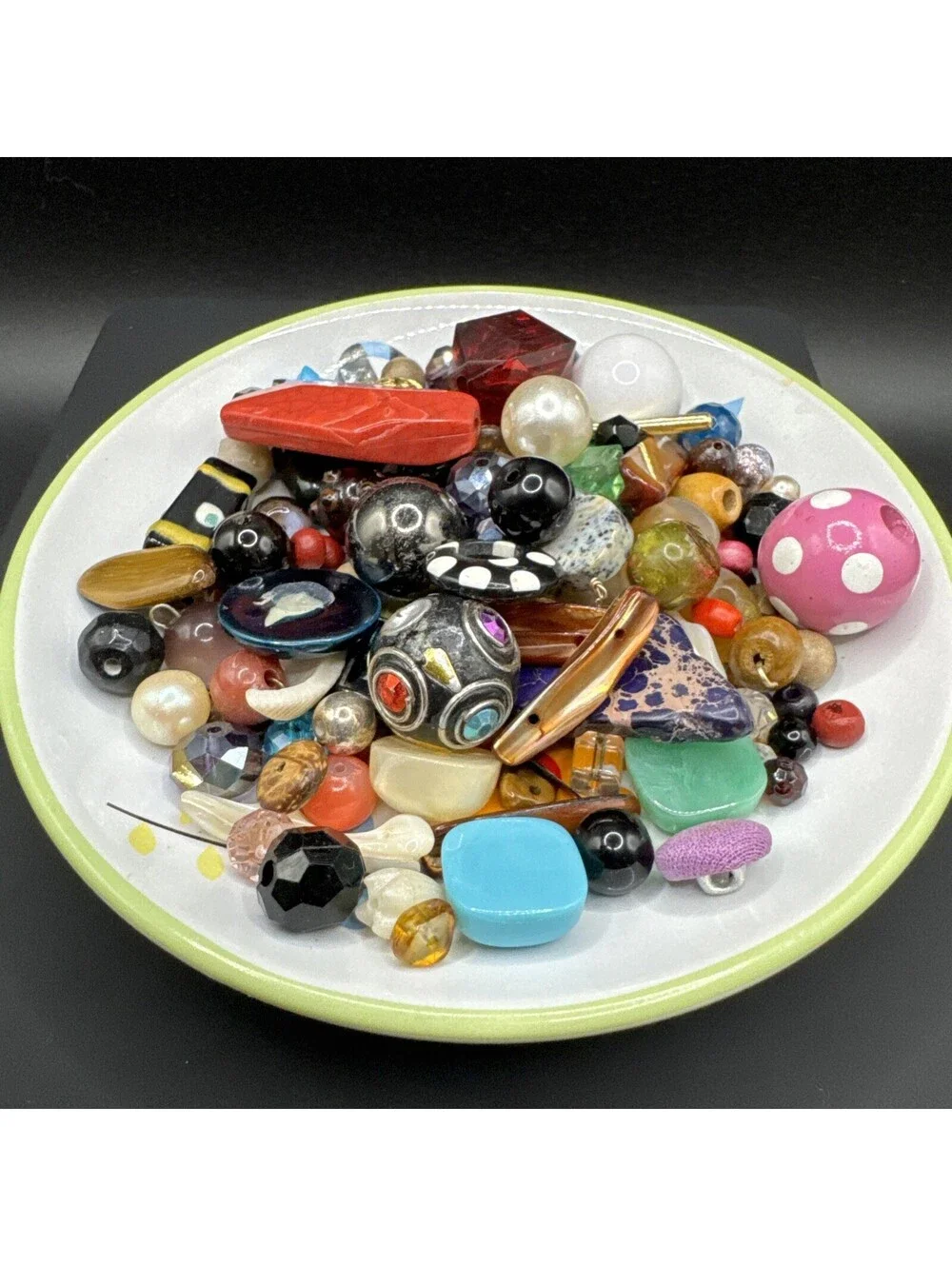 Vintage Bag Of Beads From Broken Jewelry Wood Plastic Glass - Crafting